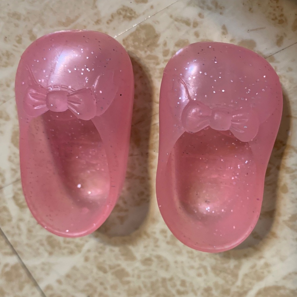 Fisher Price Doll Shoes OS Pink Jelly Glitter Bow Flats Replacement Fairycore